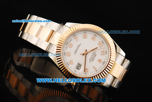 Rolex Datejust II Oyster Perpetual Automatic Movement Steel Case with White Dial and Gold Bezel-Two Tone Strap - Click Image to Close